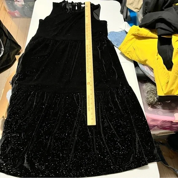 J. Crew Factory Shimmer Velvet Sleeveless Midi Dress Black Gold Size 10 A2 - Picture 10 of 11